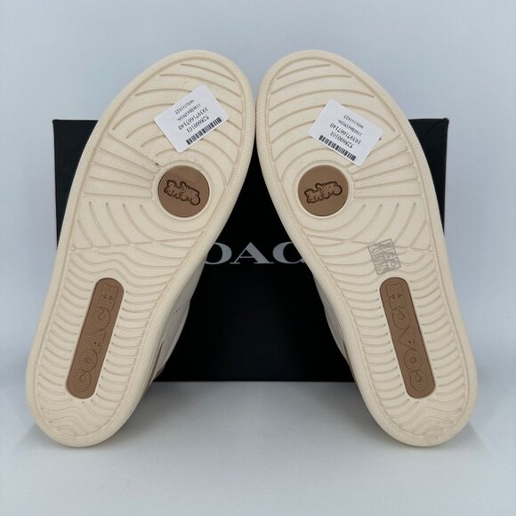 Coach Women's Lowline Low Top Sneakers size 6.5 B Lace-up Shoes Logo Beige/Brown - Picture 4 of 5